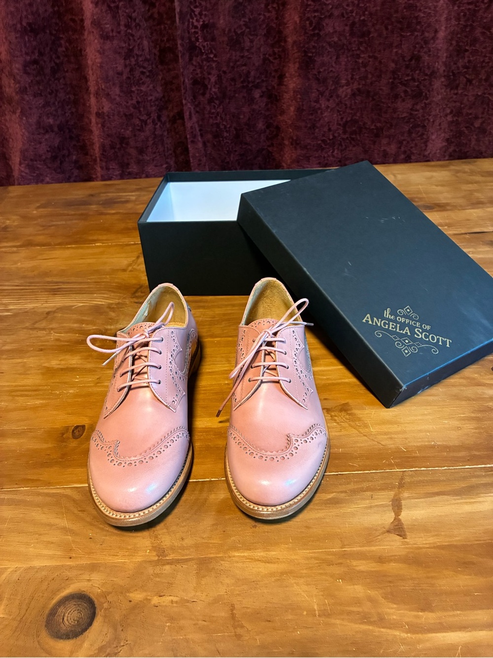Angela Scott Pink Leather Wingtip Oxford - Women's Lace-Up Flat